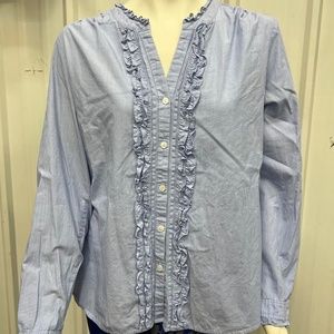 Ann Taylor LOFT Blue Ruffle Blouse